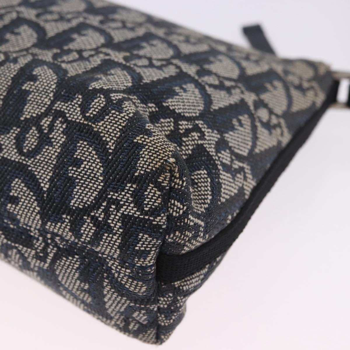 Christian Dior Trotter Canvas Accessory Pouch Navy Silver Auth 202199A