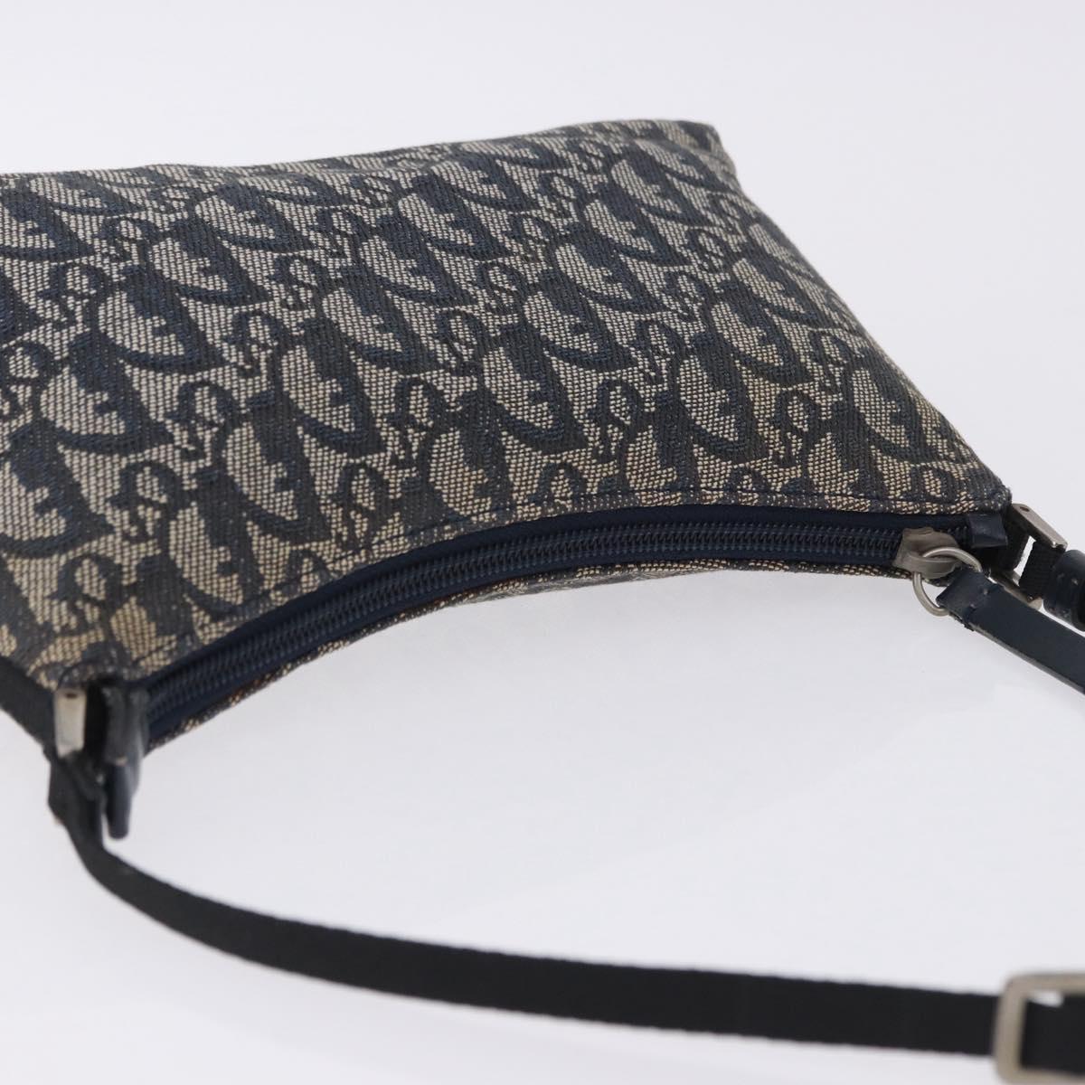 Christian Dior Trotter Canvas Accessory Pouch Navy Silver Auth 202199A