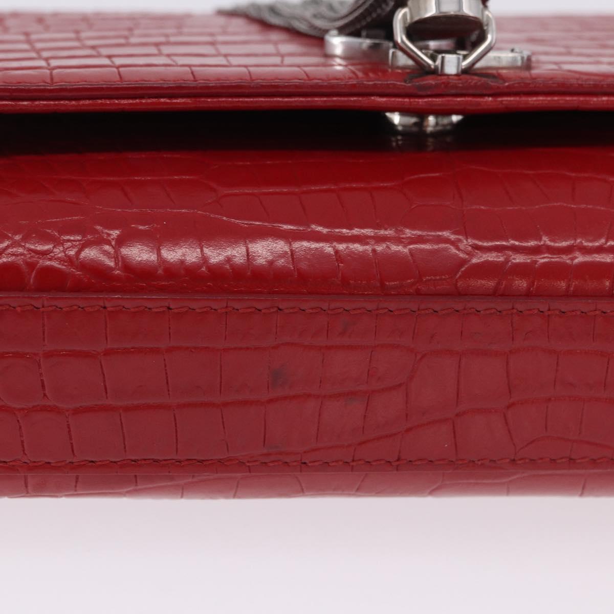SAINT LAURENT Chain Kate Shoulder Bag Leather Red Silver Auth 202203V