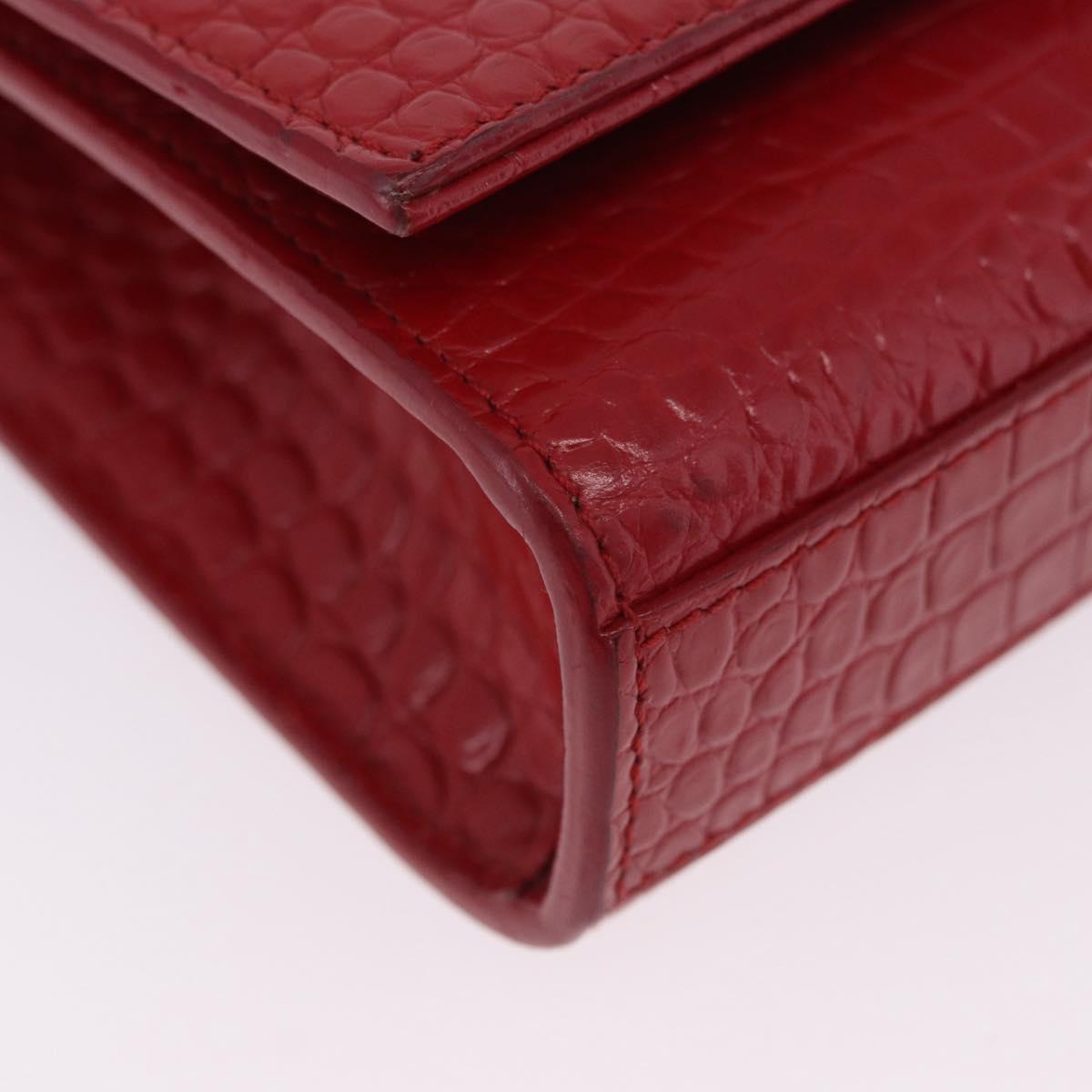 SAINT LAURENT Chain Kate Shoulder Bag Leather Red Silver Auth 202203V