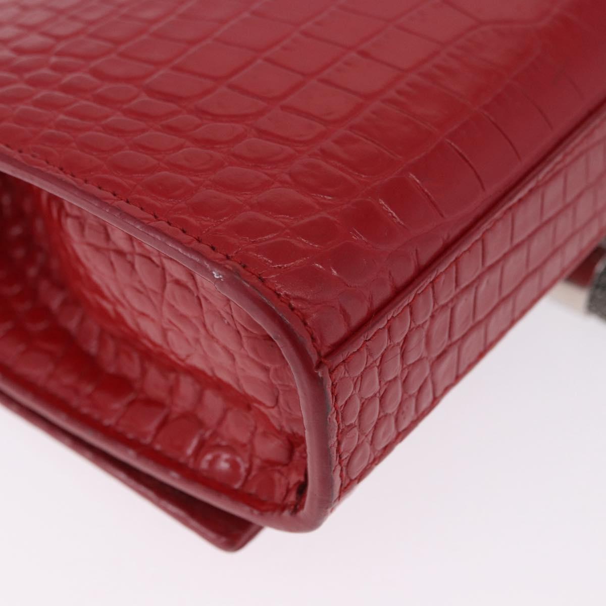 SAINT LAURENT Chain Kate Shoulder Bag Leather Red Silver Auth 202203V