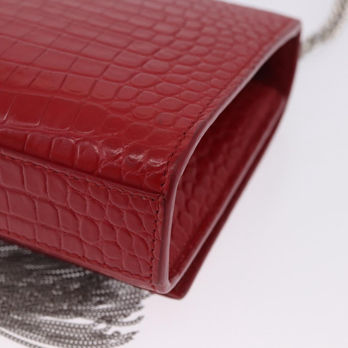 SAINT LAURENT Chain Kate Shoulder Bag Leather Red Silver Auth 202203V