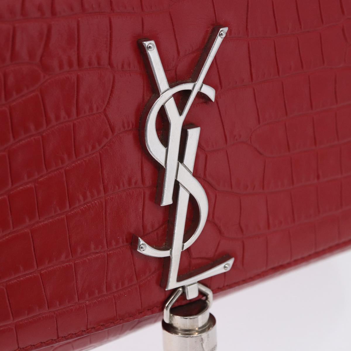 SAINT LAURENT Chain Kate Shoulder Bag Leather Red Silver Auth 202203V