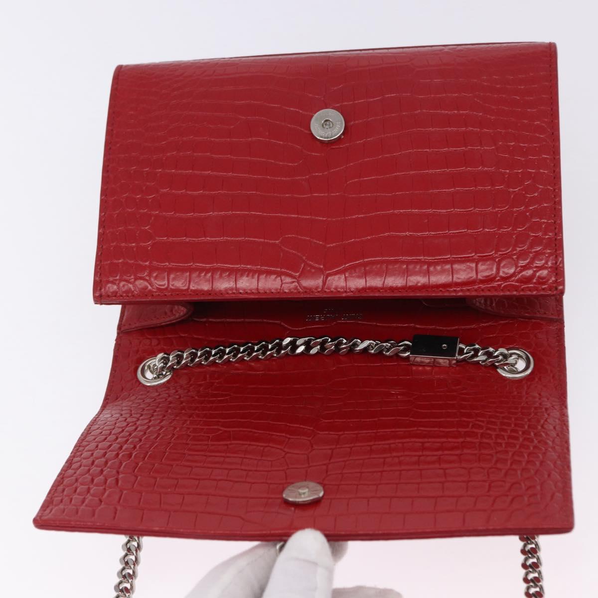 SAINT LAURENT Chain Kate Shoulder Bag Leather Red Silver Auth 202203V