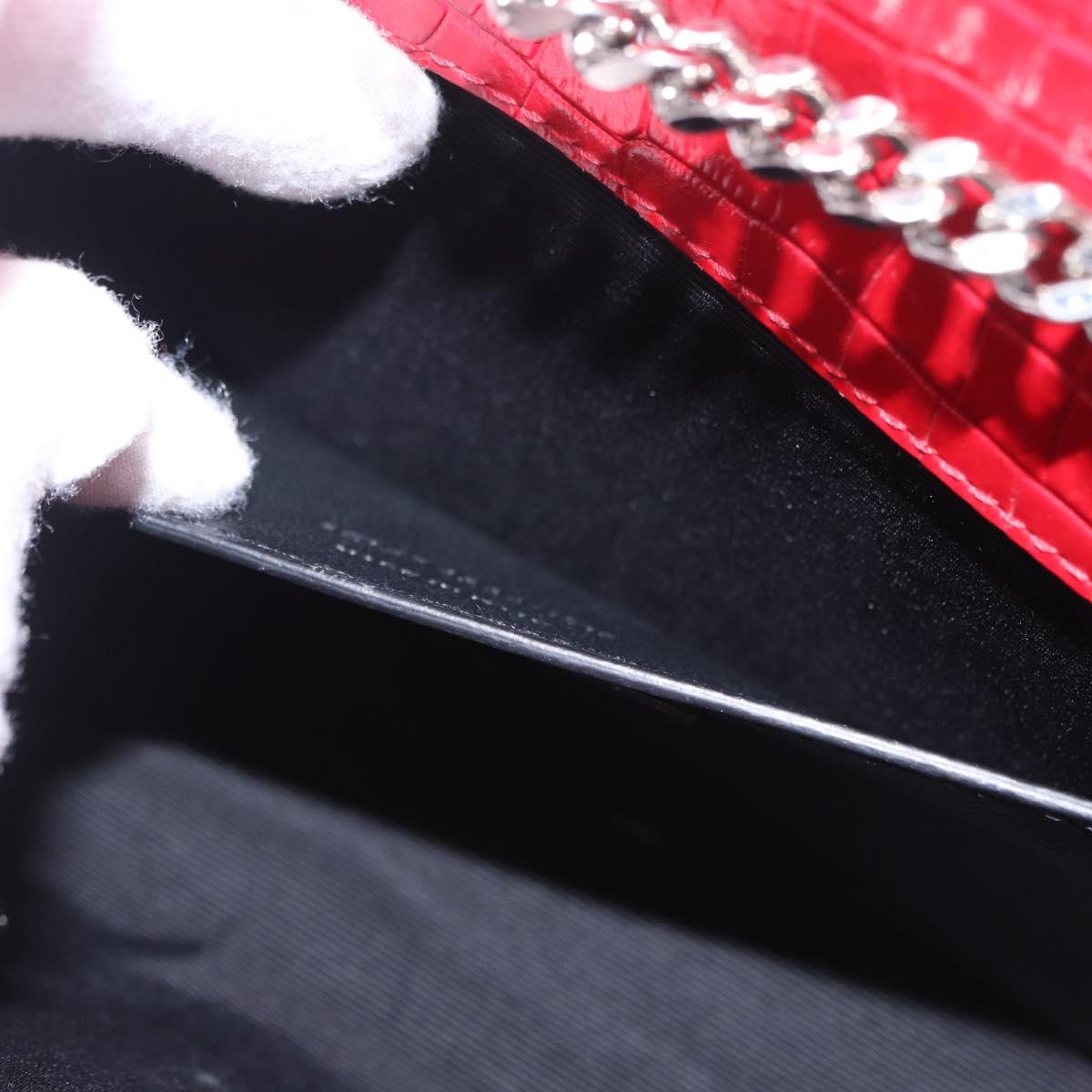 SAINT LAURENT Chain Kate Shoulder Bag Leather Red Silver Auth 202203V