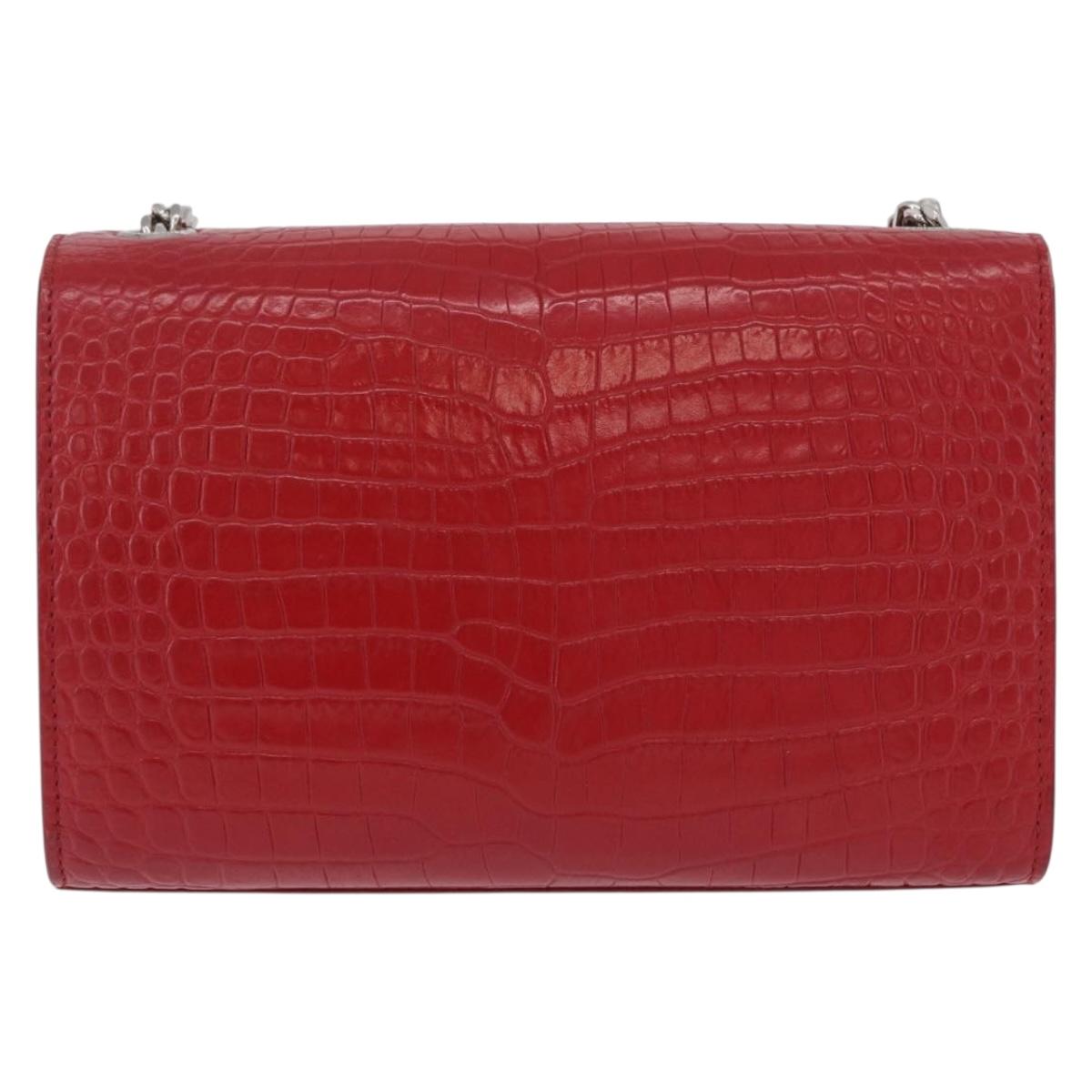 SAINT LAURENT Chain Kate Shoulder Bag Leather Red Silver Auth 202203V