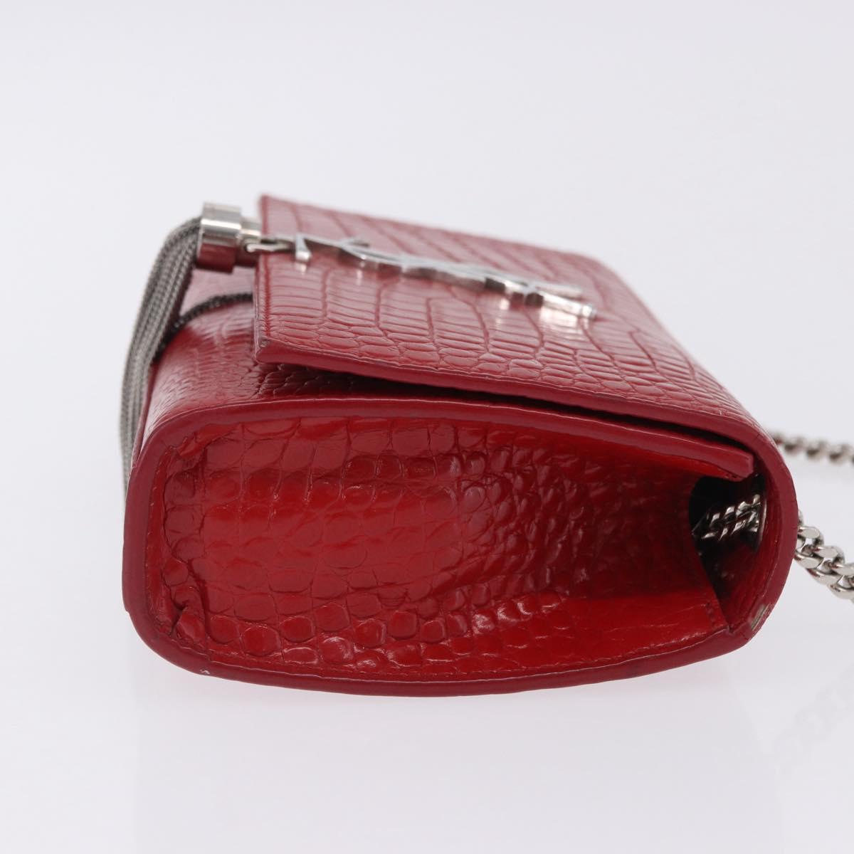 SAINT LAURENT Chain Kate Shoulder Bag Leather Red Silver Auth 202203V