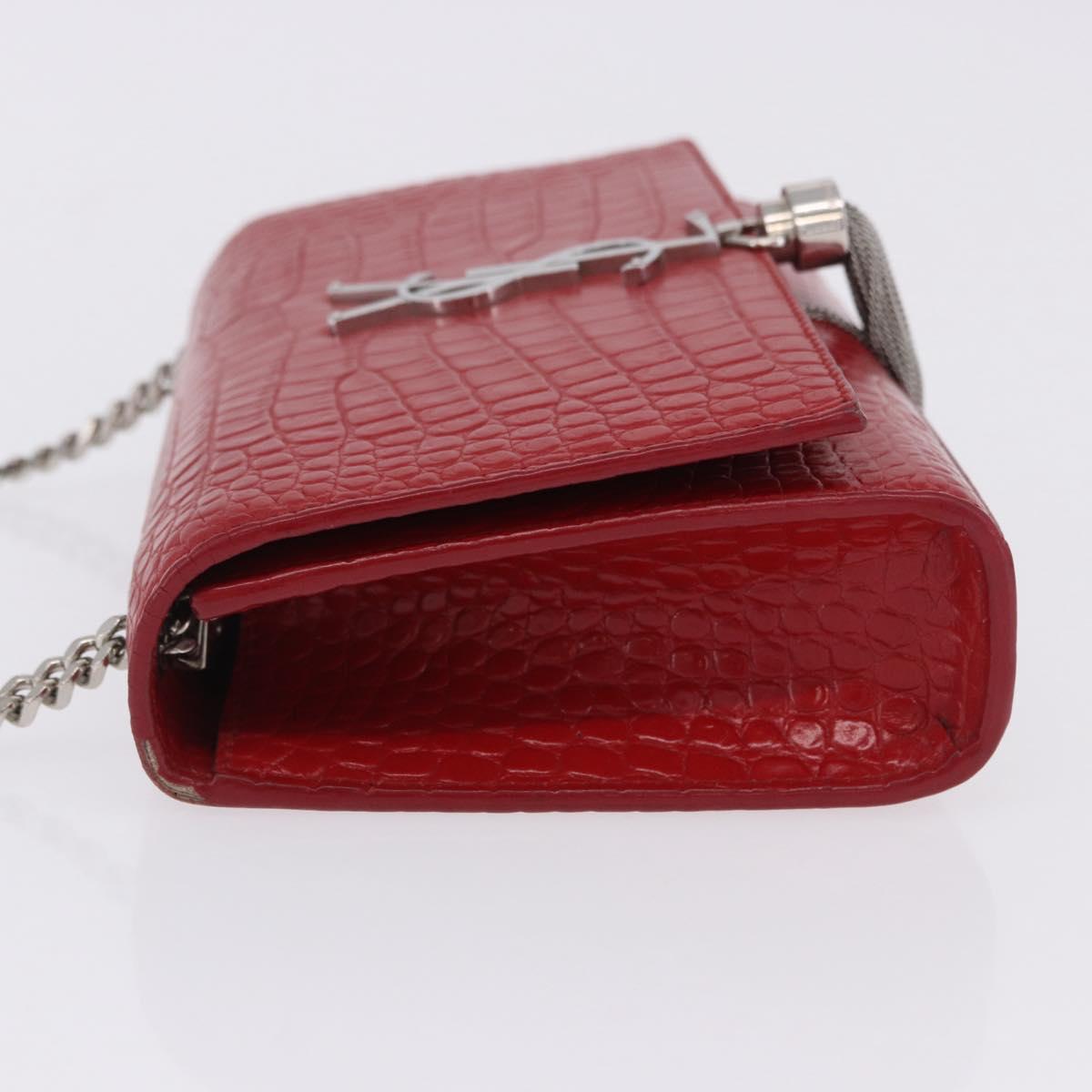 SAINT LAURENT Chain Kate Shoulder Bag Leather Red Silver Auth 202203V
