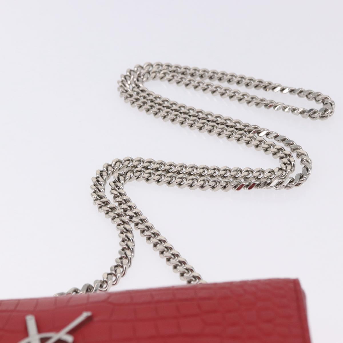 SAINT LAURENT Chain Kate Shoulder Bag Leather Red Silver Auth 202203V