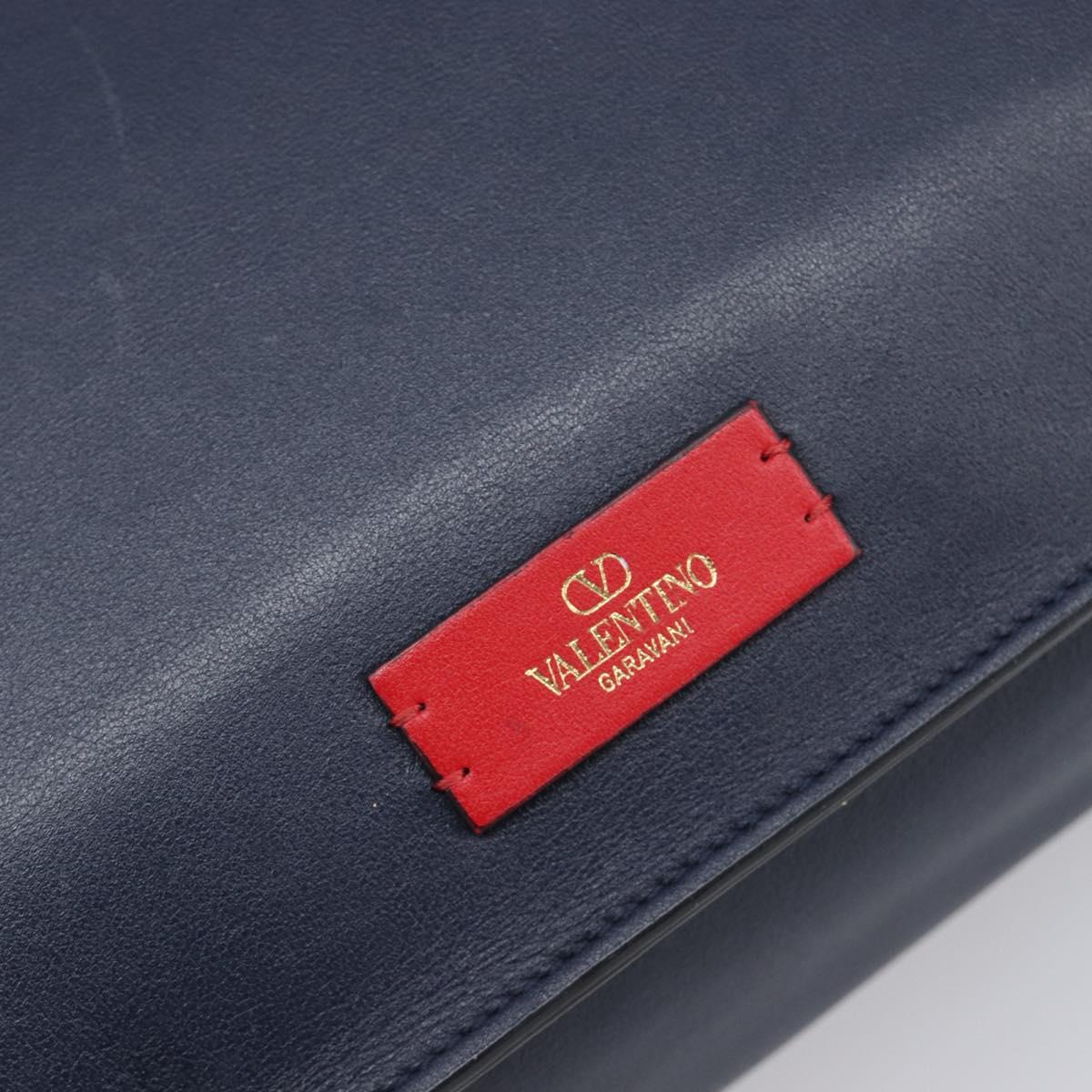 VALENTINO Hand Bag Leather 2way Navy Gold Auth 202206V