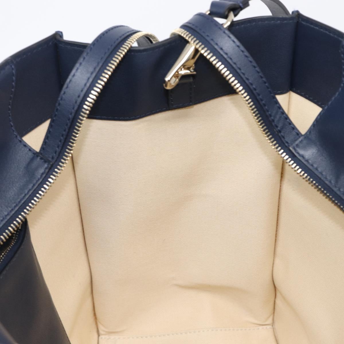 VALENTINO Hand Bag Leather 2way Navy Gold Auth 202206V