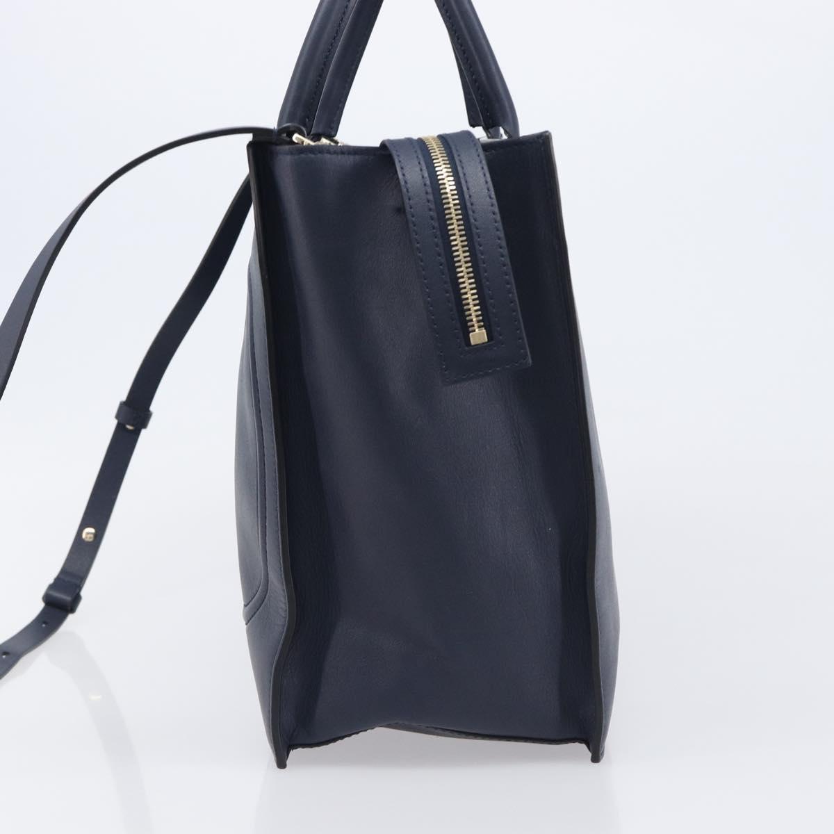 VALENTINO Hand Bag Leather 2way Navy Gold Auth 202206V