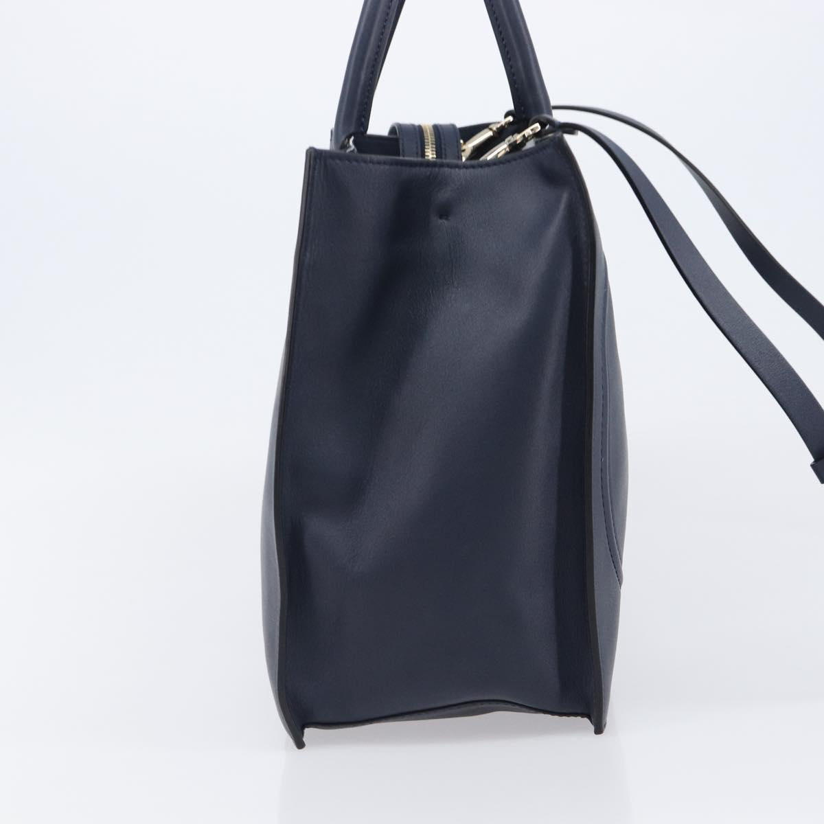 VALENTINO Hand Bag Leather 2way Navy Gold Auth 202206V