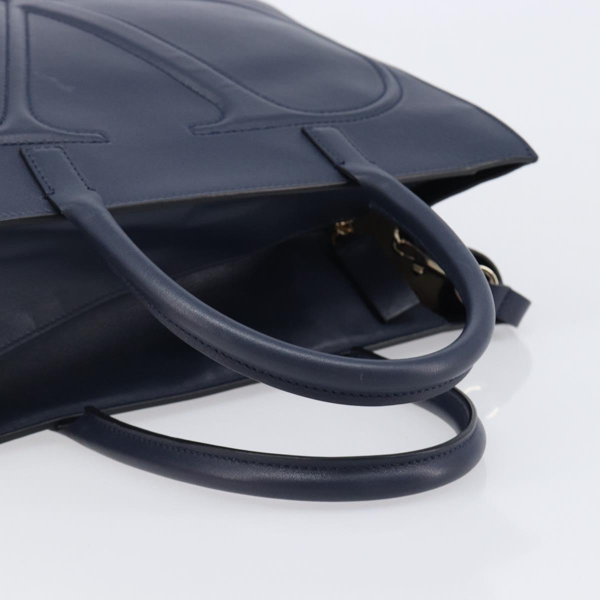 VALENTINO Hand Bag Leather 2way Navy Gold Auth 202206V