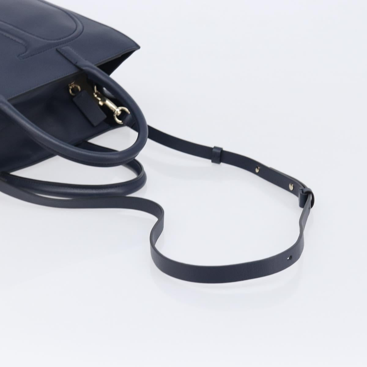 VALENTINO Hand Bag Leather 2way Navy Gold Auth 202206V
