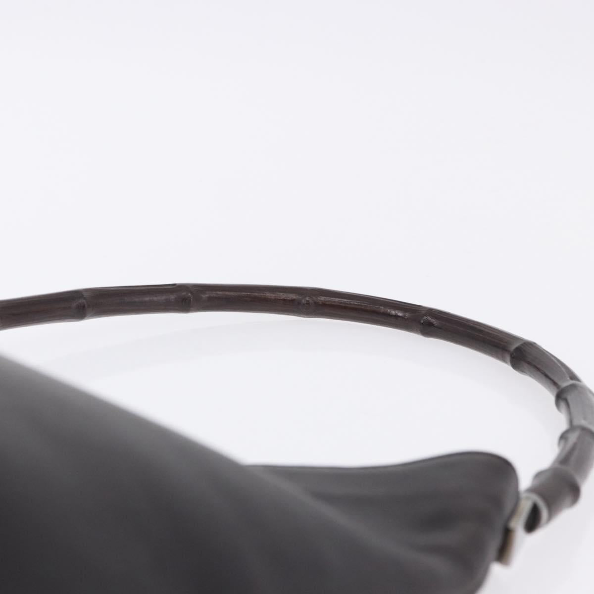 GUCCI Bamboo Shoulder Bag Leather Dark Brown Silver 001 3244 Auth 202214A