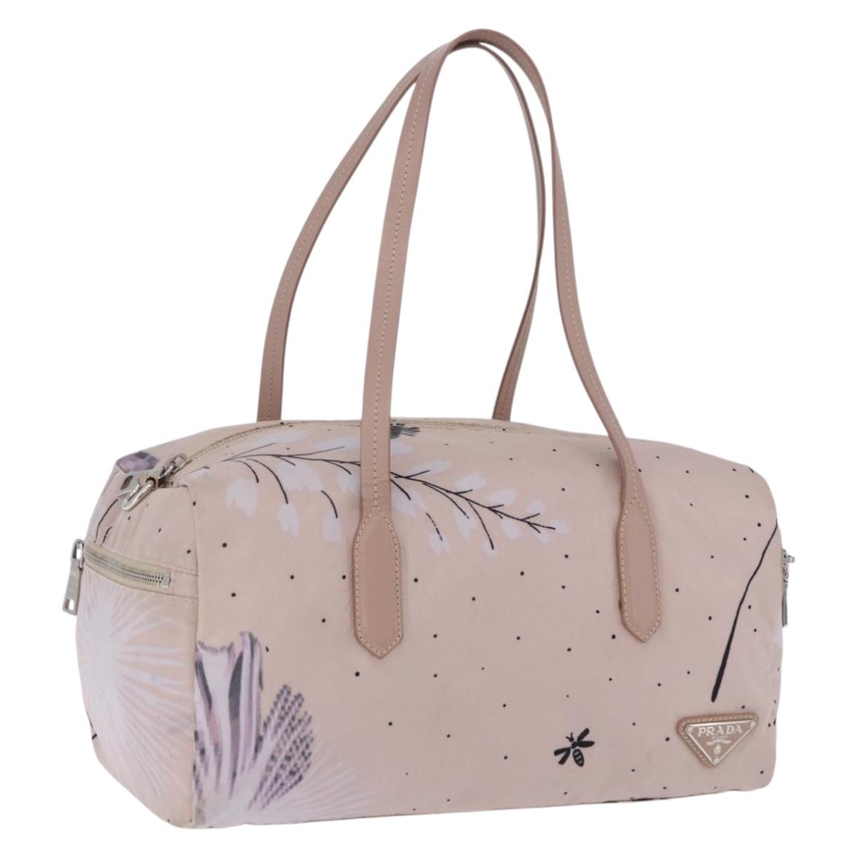 PRADA Tote Bag Nylon Pink Silver Auth 202215