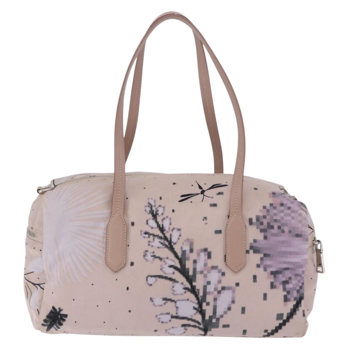 PRADA Tote Bag Nylon Pink Silver Auth 202215