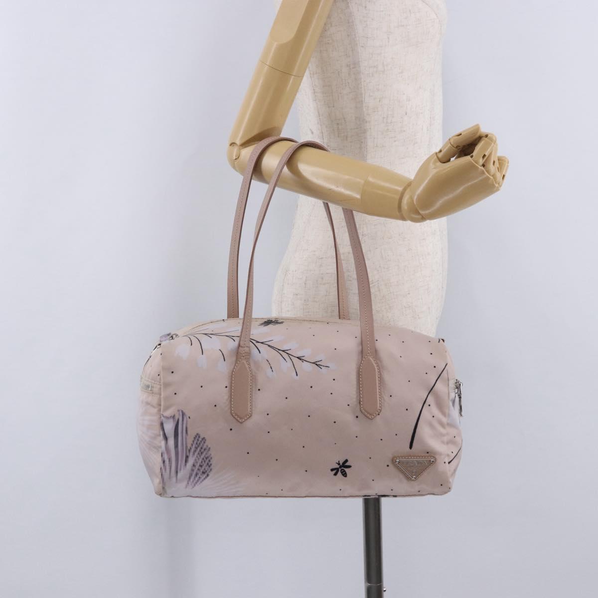 PRADA Tote Bag Nylon Pink Silver Auth 202215