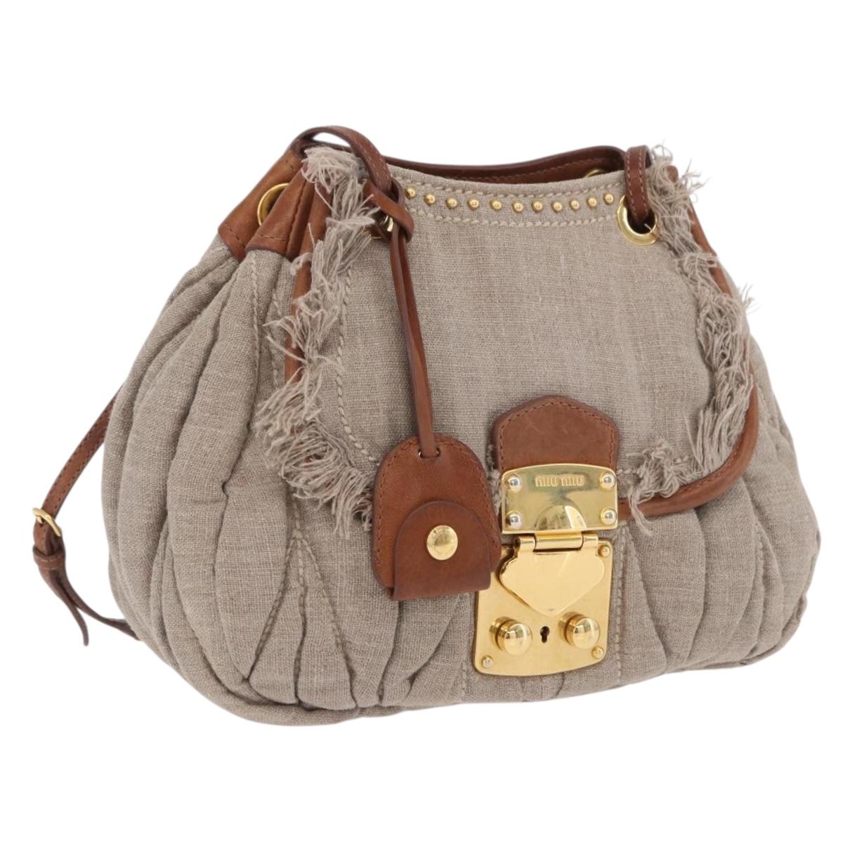 Miu Miu Matelasse Chain Shoulder Bag Canvas Beige Gold Auth 202216V