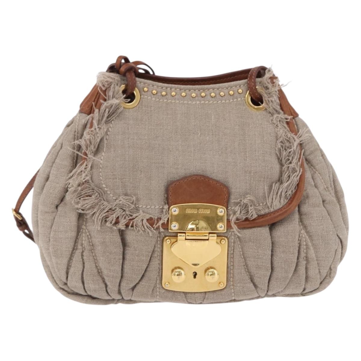 Miu Miu Matelasse Chain Shoulder Bag Canvas Beige Gold Auth 202216V