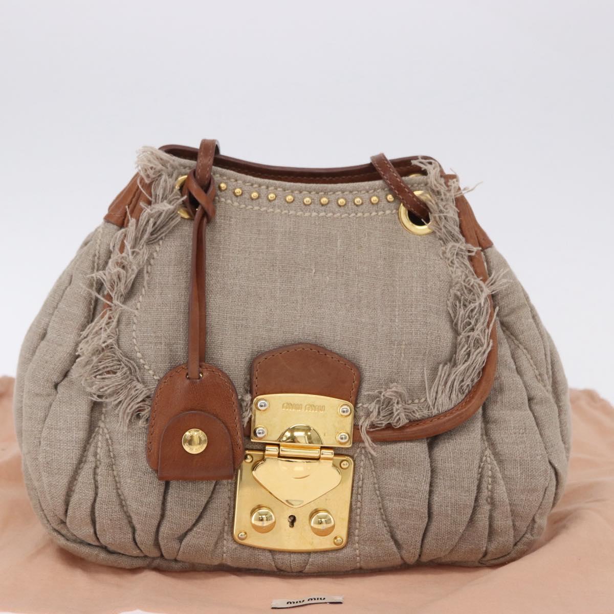 Miu Miu Matelasse Chain Shoulder Bag Canvas Beige Gold Auth 202216V