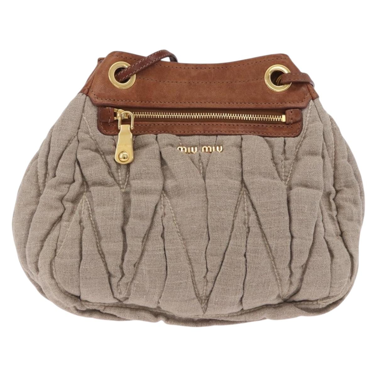 Miu Miu Matelasse Chain Shoulder Bag Canvas Beige Gold Auth 202216V