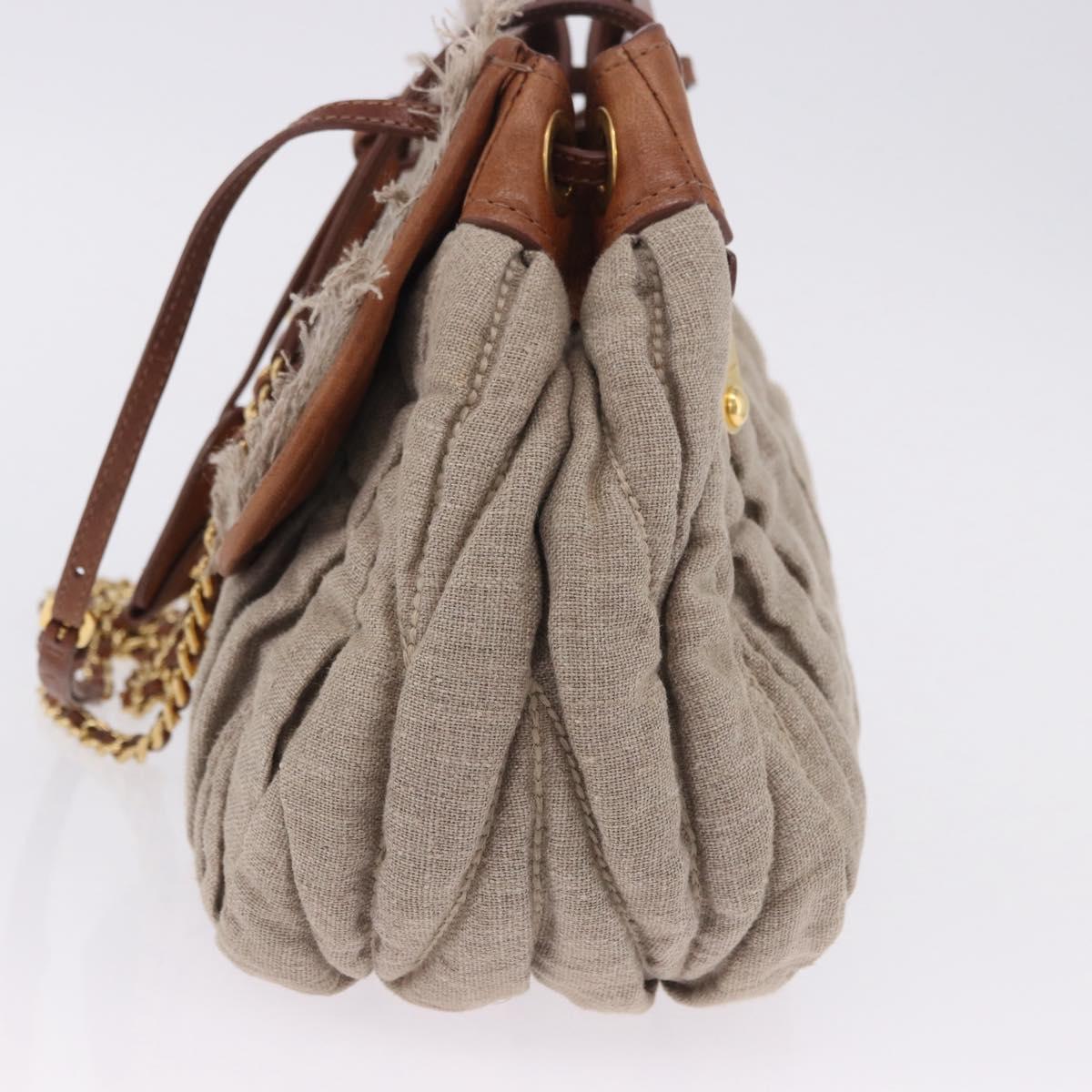Miu Miu Matelasse Chain Shoulder Bag Canvas Beige Gold Auth 202216V