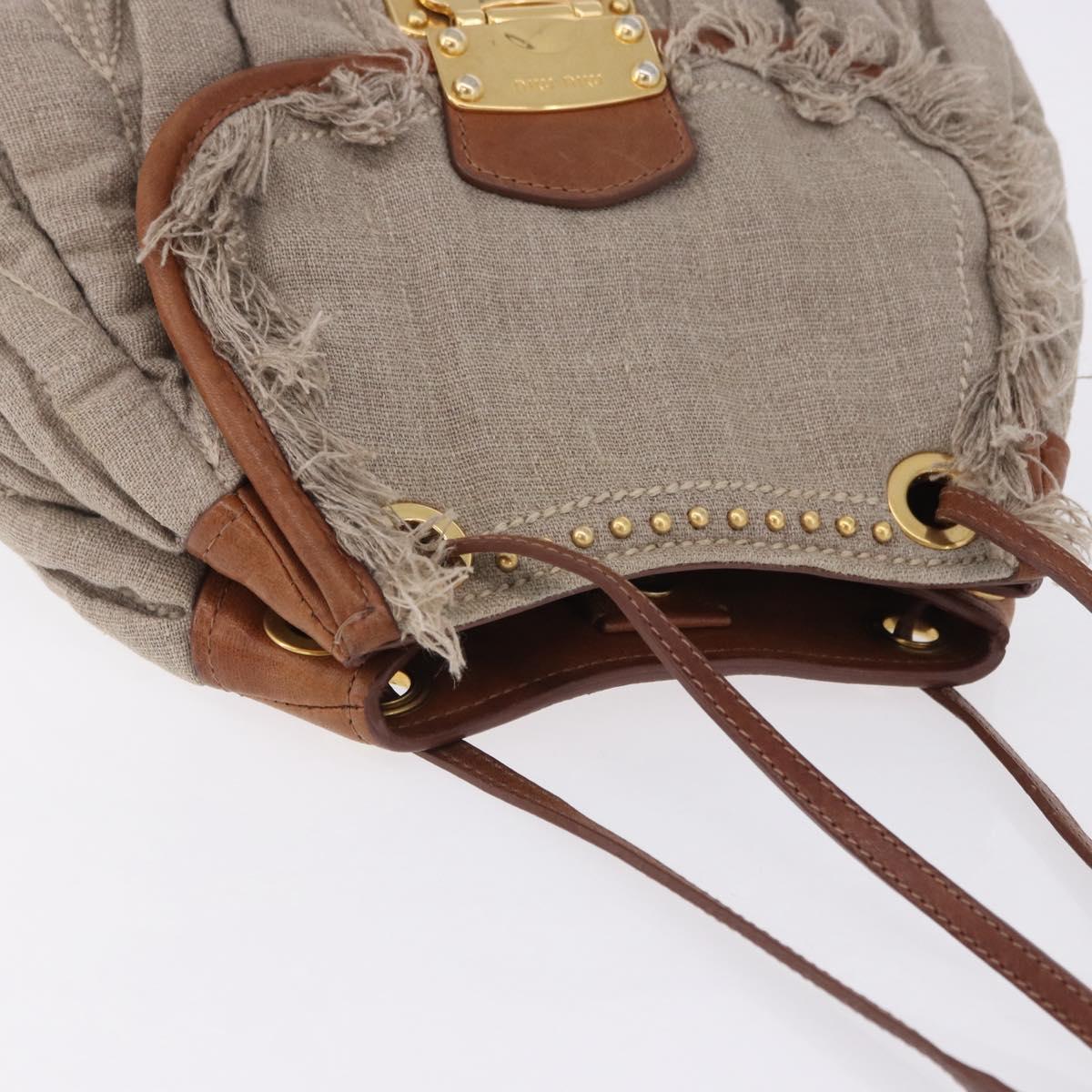 Miu Miu Matelasse Chain Shoulder Bag Canvas Beige Gold Auth 202216V