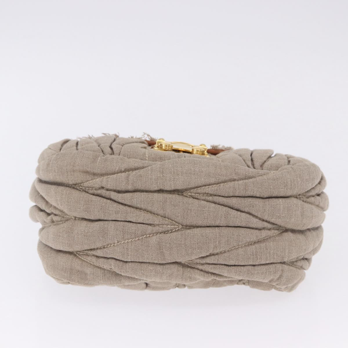Miu Miu Matelasse Chain Shoulder Bag Canvas Beige Gold Auth 202216V