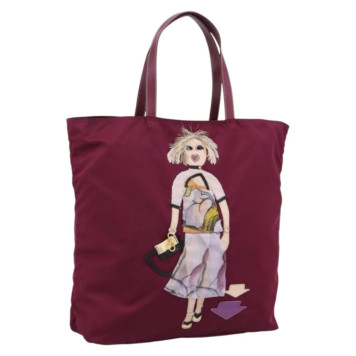 PRADA Tote Bag Nylon Purple Gold Tone Auth 202217A