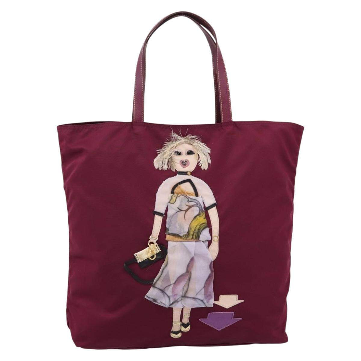 PRADA Tote Bag Nylon Purple Gold Tone Auth 202217A