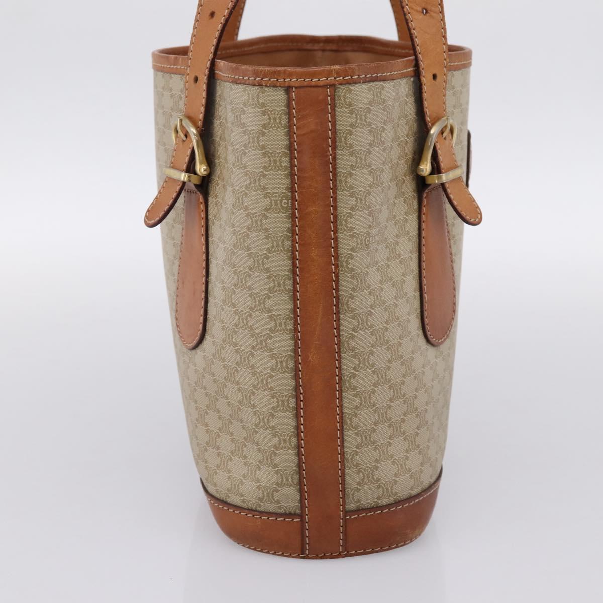 CELINE Macadam Tote Bag PVC Leather Beige Gold Tone Auth 202219