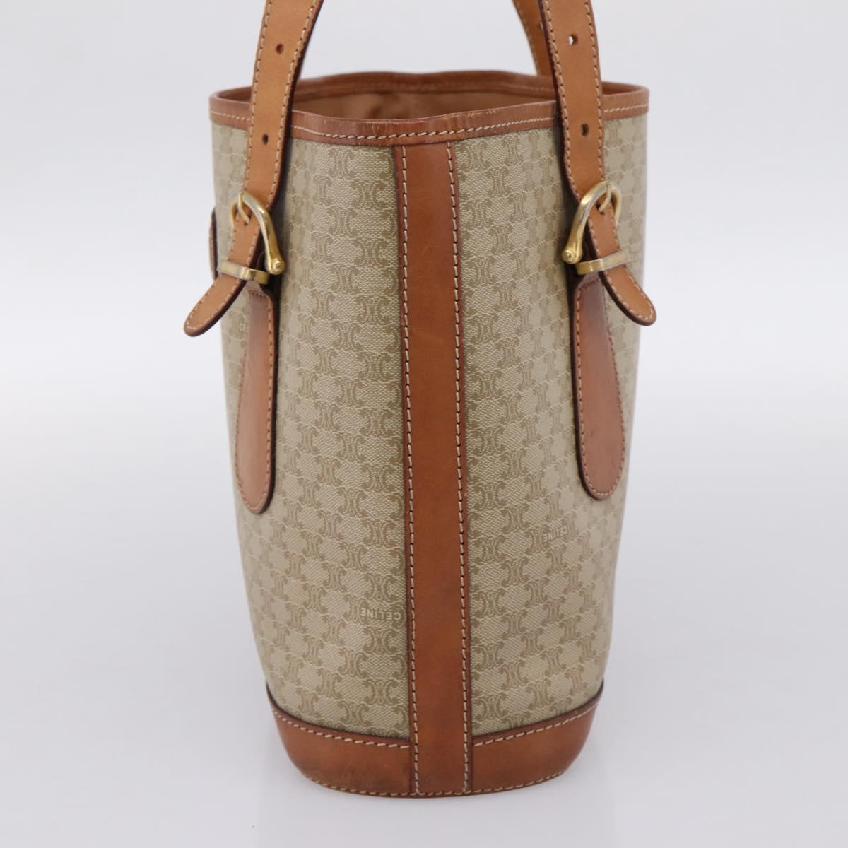 CELINE Macadam Tote Bag PVC Leather Beige Gold Tone Auth 202219