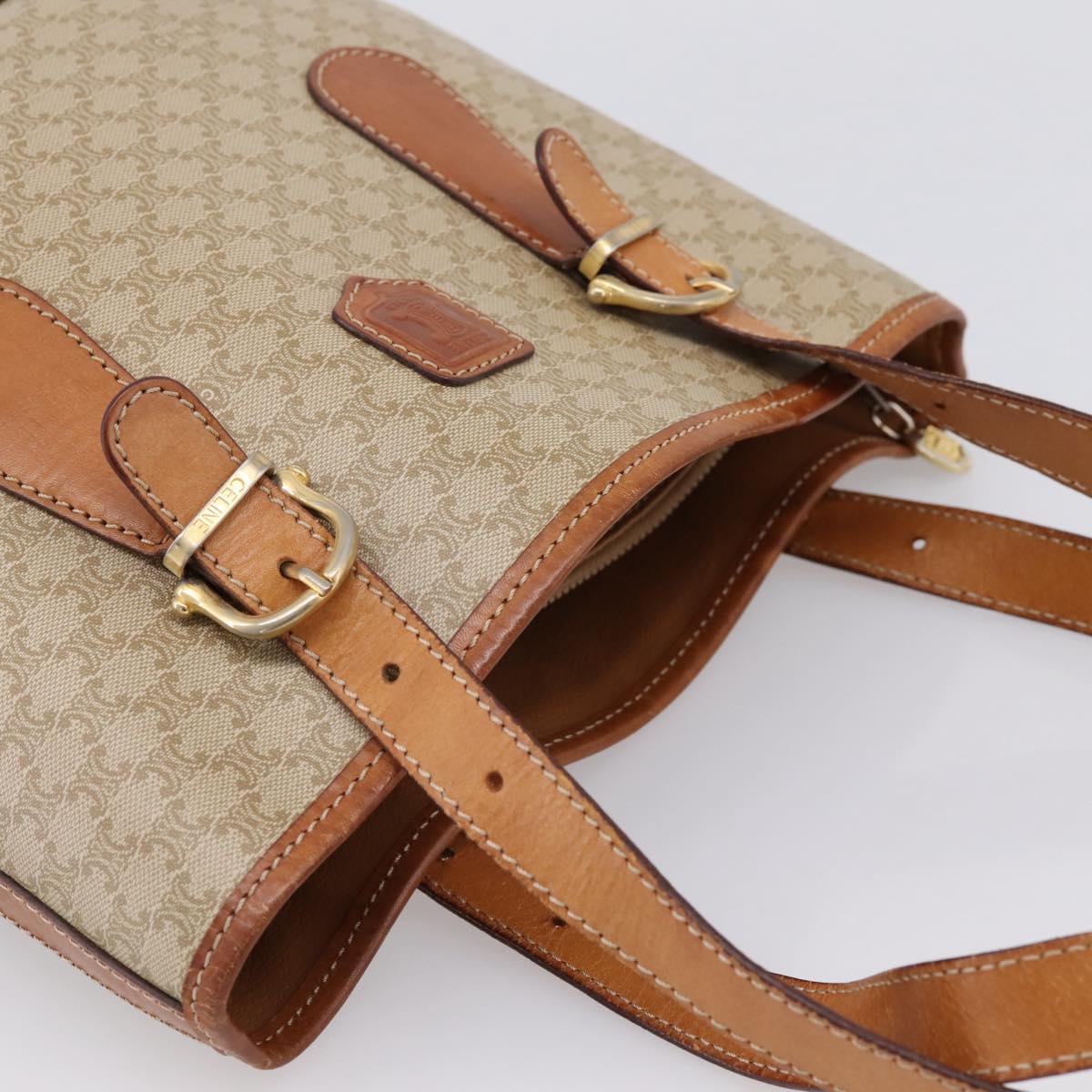 CELINE Macadam Tote Bag PVC Leather Beige Gold Tone Auth 202219