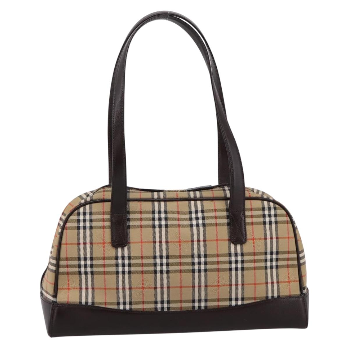BURBERRY Nova Check Shoulder Bag Canvas Beige Gold Tone Auth 202220A