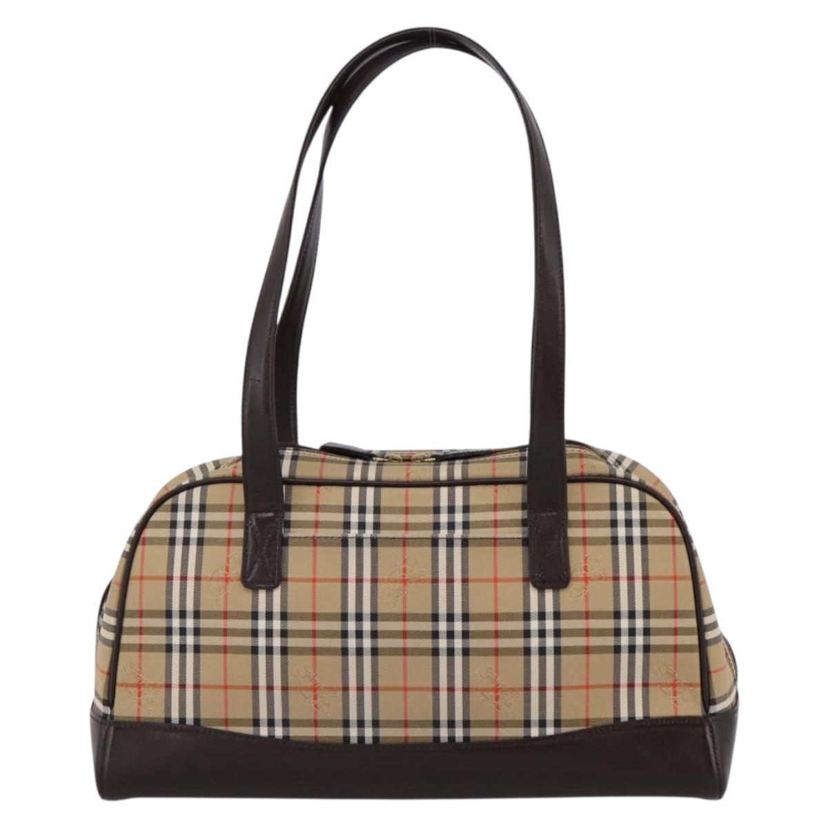 BURBERRY Nova Check Shoulder Bag Canvas Beige Gold Tone Auth 202220A