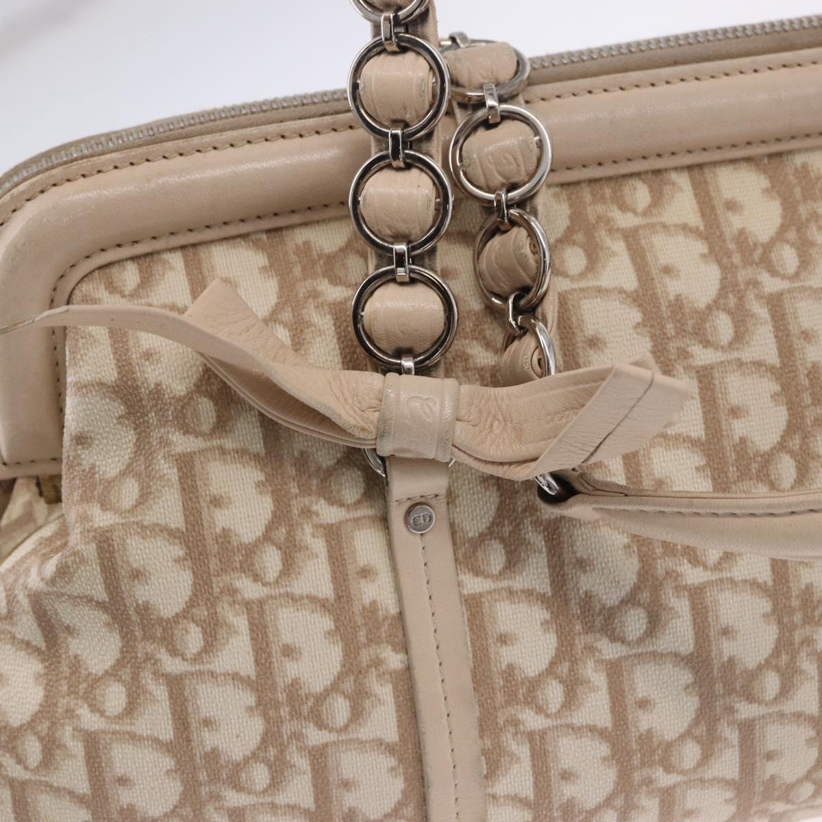 Christian Dior Romantic Chain Shoulder Bag PVC Leather Beige Silver Auth 202221A