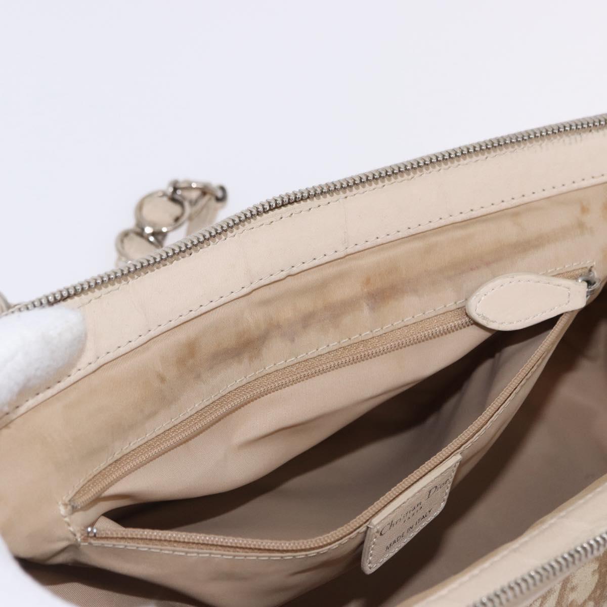 Christian Dior Romantic Chain Shoulder Bag PVC Leather Beige Silver Auth 202221A
