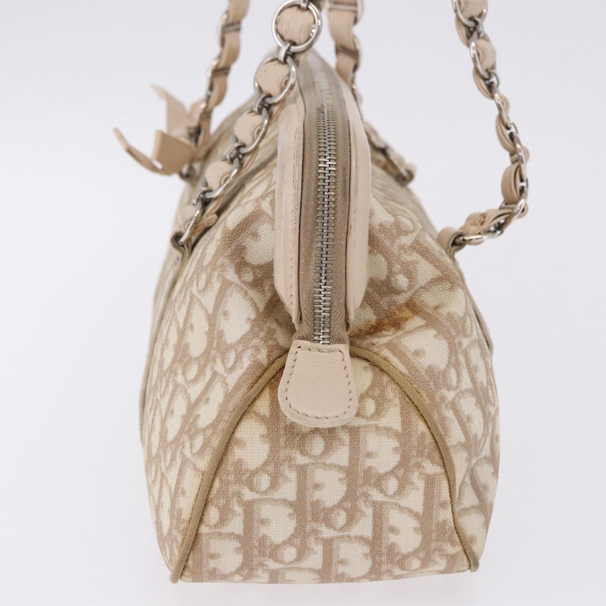 Christian Dior Romantic Chain Shoulder Bag PVC Leather Beige Silver Auth 202221A