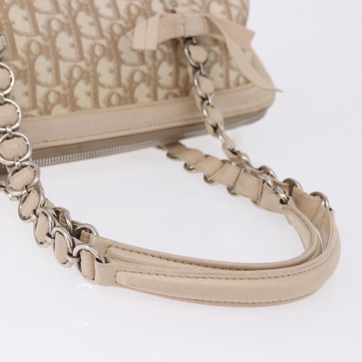 Christian Dior Romantic Chain Shoulder Bag PVC Leather Beige Silver Auth 202221A