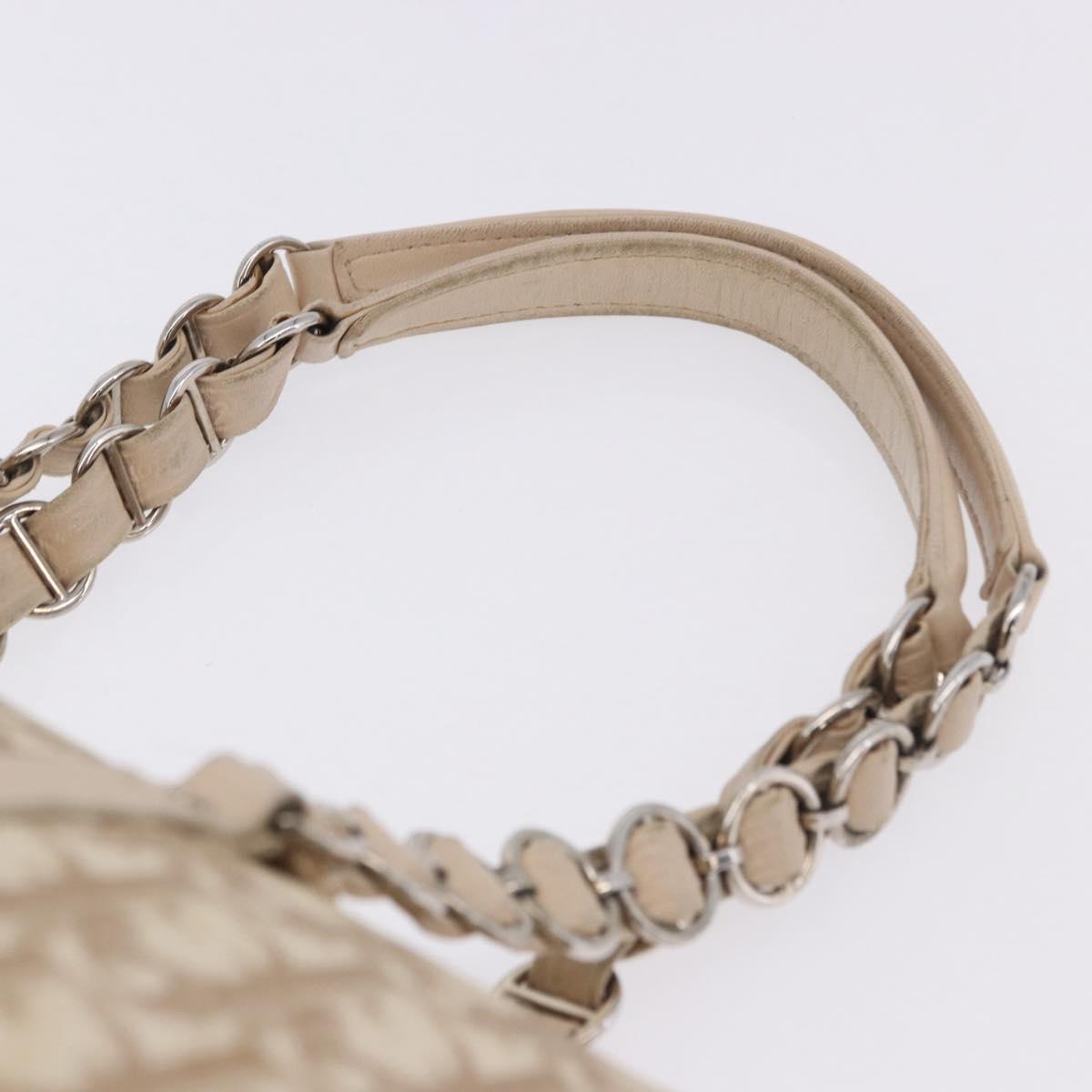 Christian Dior Romantic Chain Shoulder Bag PVC Leather Beige Silver Auth 202221A