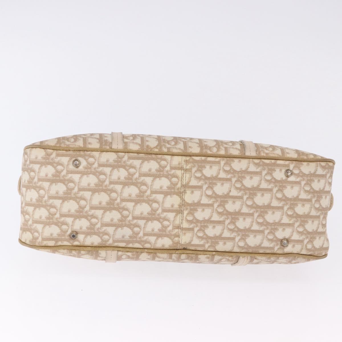Christian Dior Romantic Chain Shoulder Bag PVC Leather Beige Silver Auth 202221A