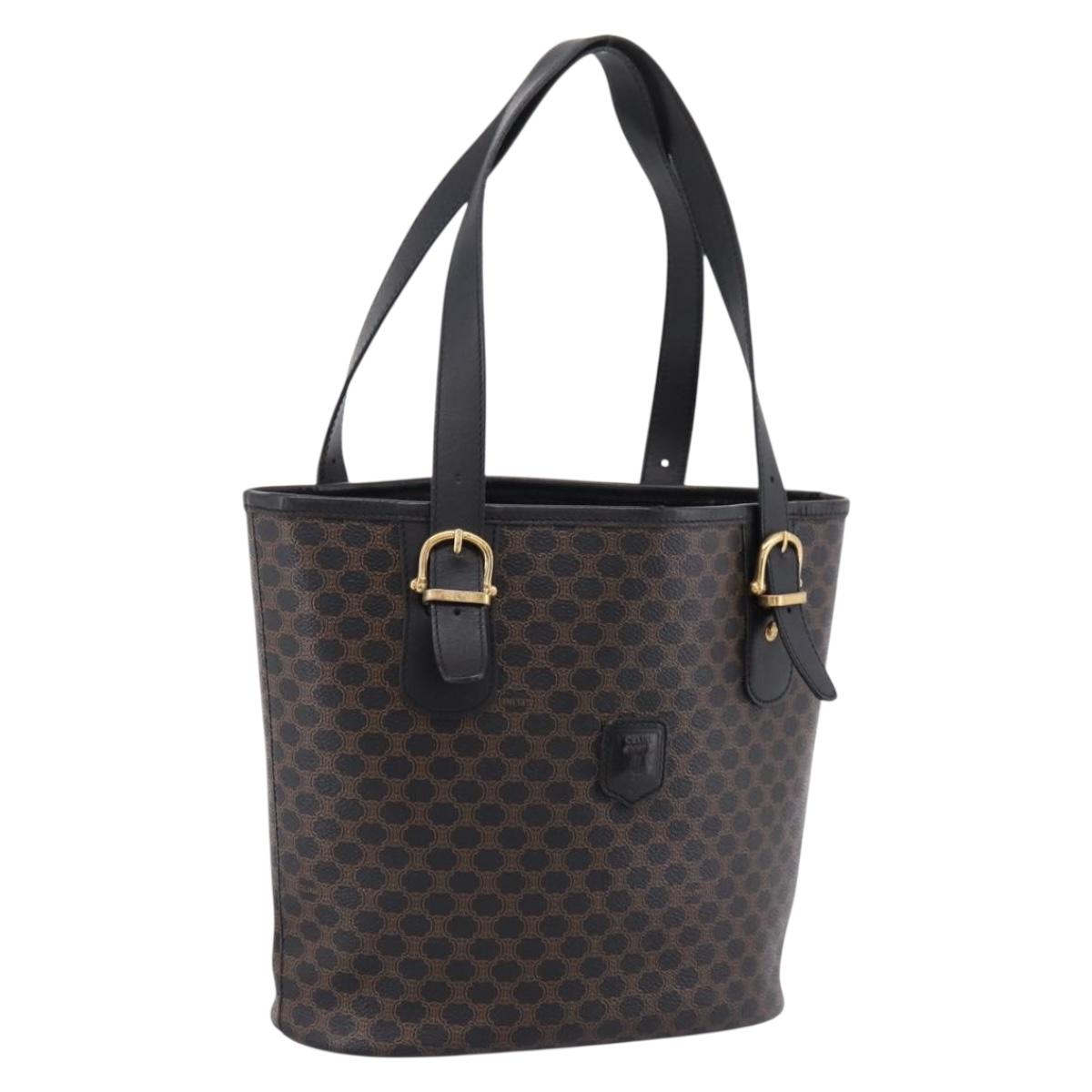 CELINE Macadam Tote Bag PVC Leather Black Gold Tone Auth 202222A