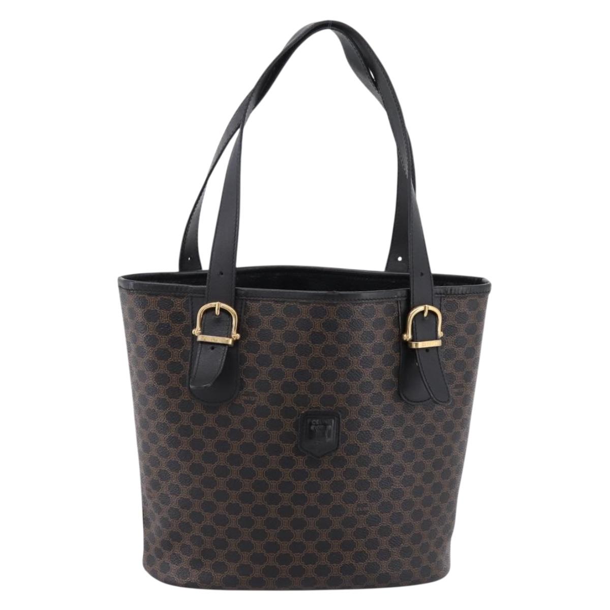 CELINE Macadam Tote Bag PVC Leather Black Gold Tone Auth 202222A