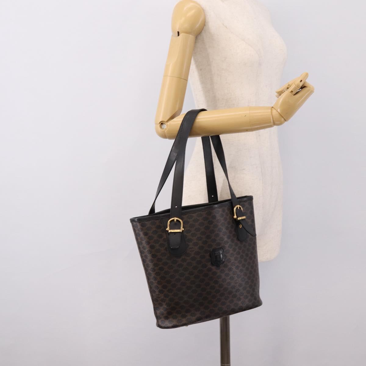 CELINE Macadam Tote Bag PVC Leather Black Gold Tone Auth 202222A