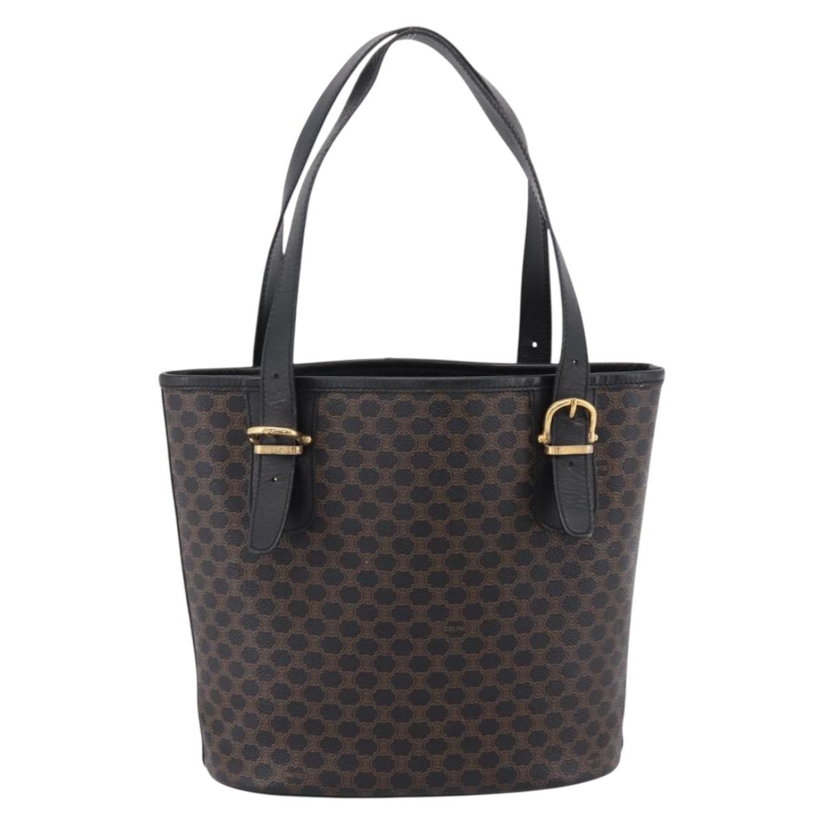 CELINE Macadam Tote Bag PVC Leather Black Gold Tone Auth 202222A