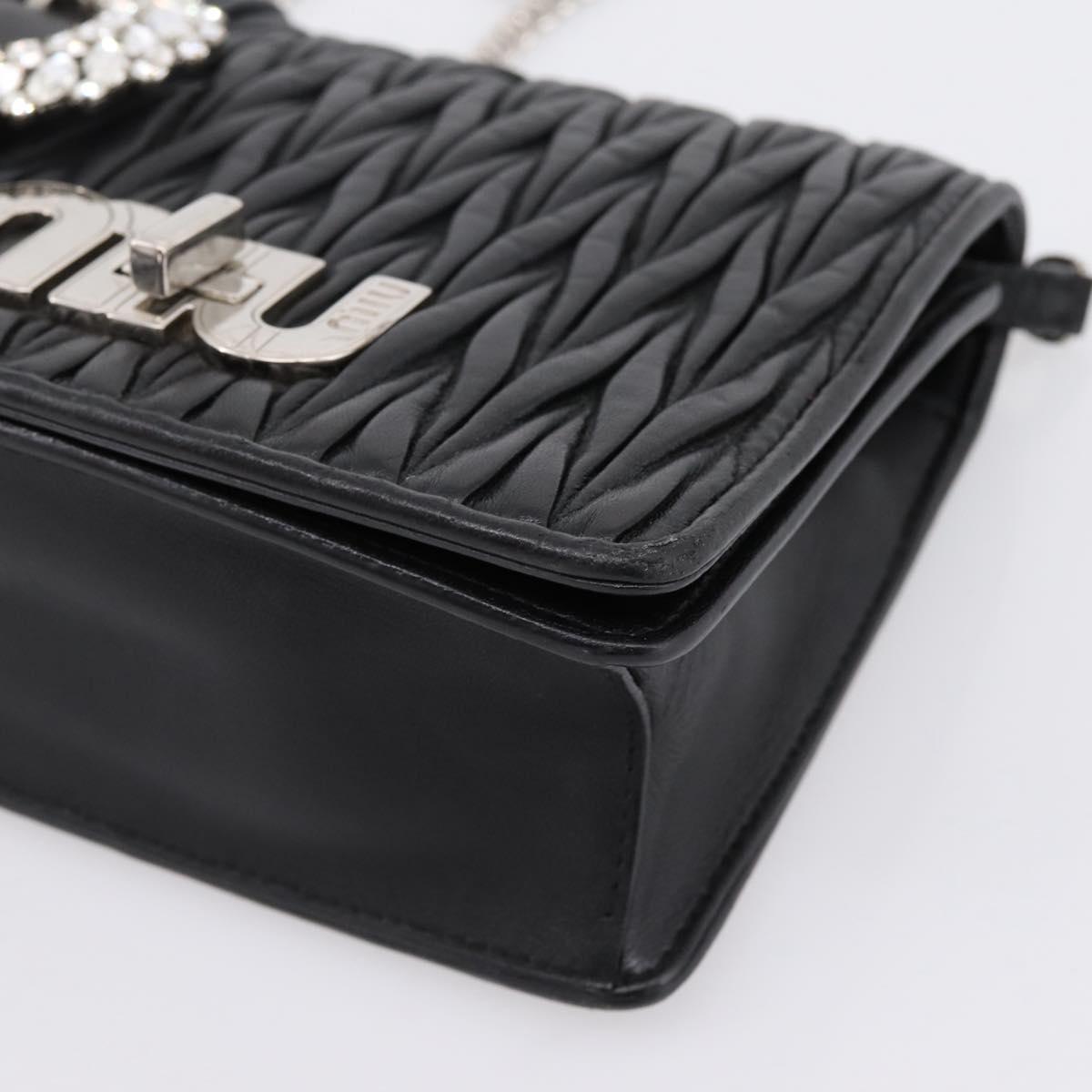 Miu Miu Matelasse Chain Shoulder Bag Leather Black Silver Auth 202224A