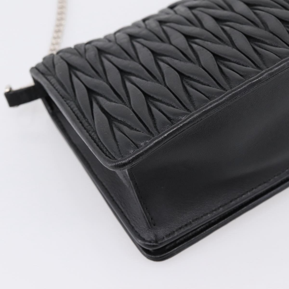 Miu Miu Matelasse Chain Shoulder Bag Leather Black Silver Auth 202224A