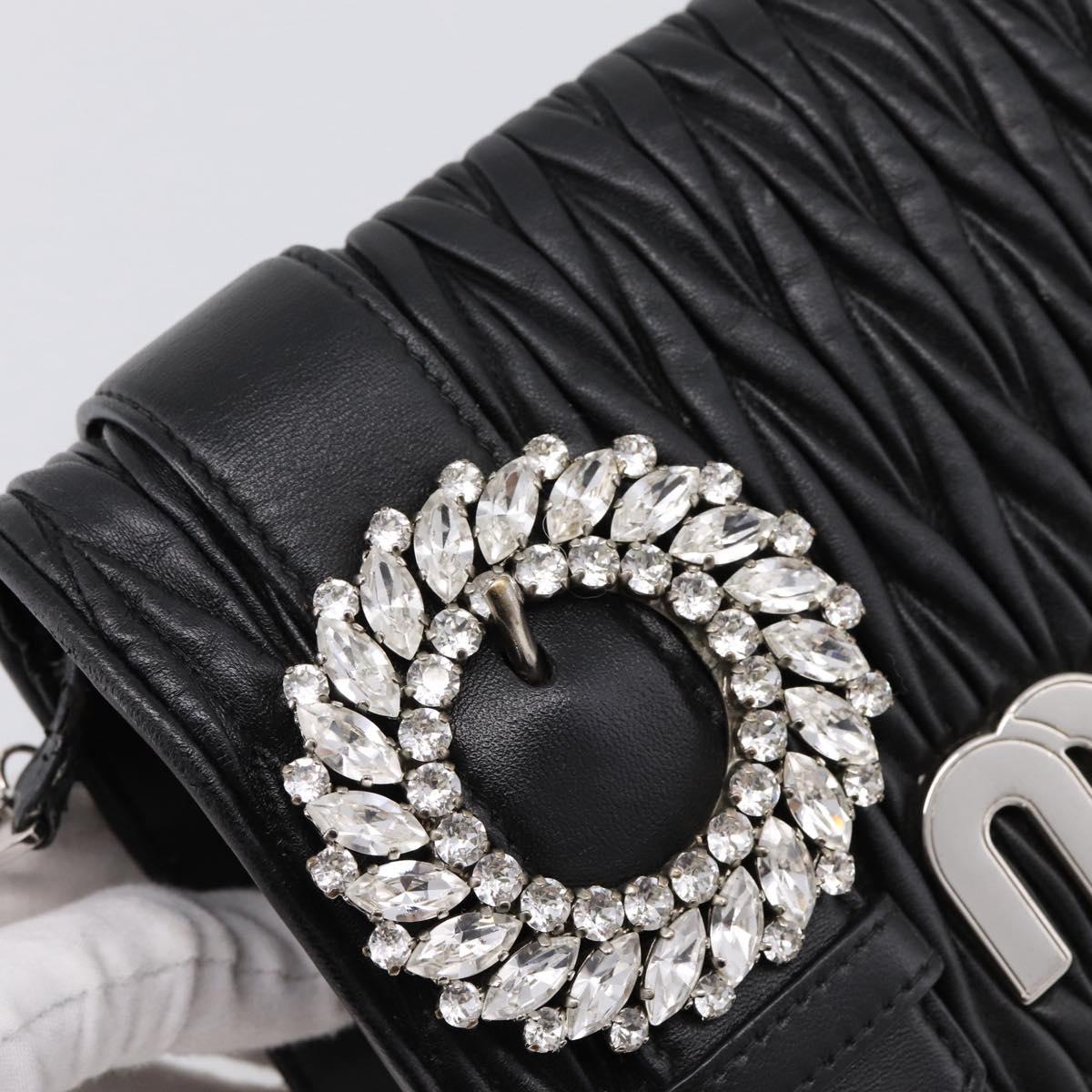 Miu Miu Matelasse Chain Shoulder Bag Leather Black Silver Auth 202224A